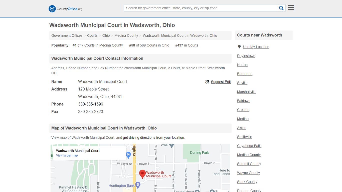 Wadsworth Municipal Court in Wadsworth, Ohio - County Office