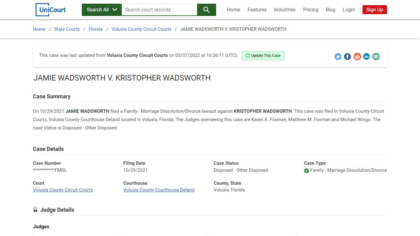 JAMIE WADSWORTH V KRISTOPHER WADSWORTH | Court Records ...